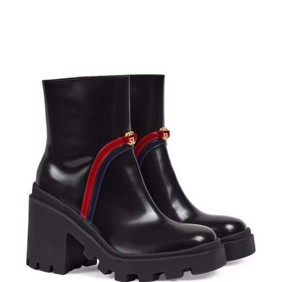 Gucci Web Stripe 85mm Ankle Boots 37 7 - Picture 1 of 10
